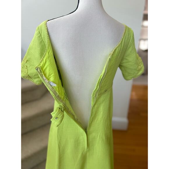 Vintage 60s Lime Green Lace Applique Maxi Party Dress - Picture 6 of 9